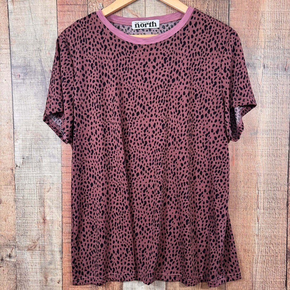 One Eleven North XL Shirt Brown Black Animal Print Leopard Short Sleeve